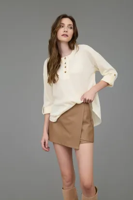 3/4 TAB SLEEVE HENLEY KNIT TOP