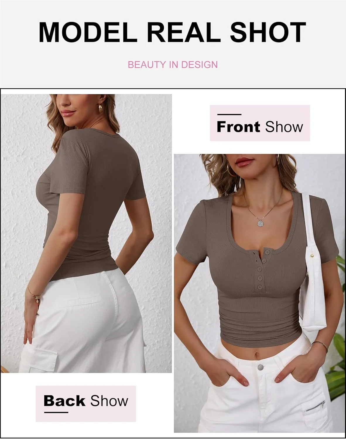 ANRABESS Women's 2025 Spring Summer Short Sleeve Tops Ribbed Knit Henley Button Up Slim Fit Basic Casual T Shirts Blouse