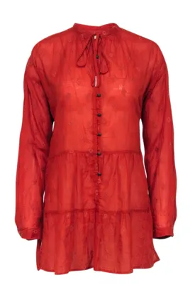 Anthropologie x Pilcro - Orange Cotton Embroidered Tunic Sz S