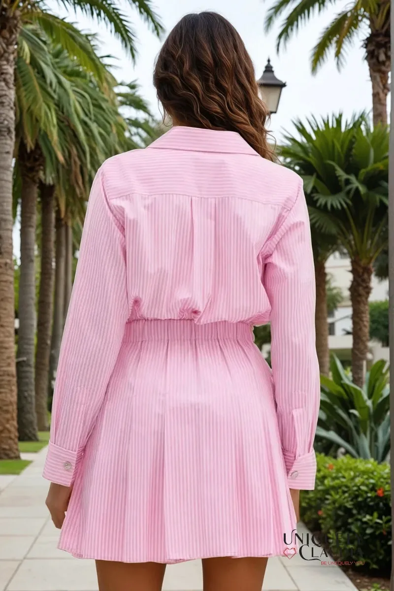 Ashley Striped Pleated A-line Mini Dress