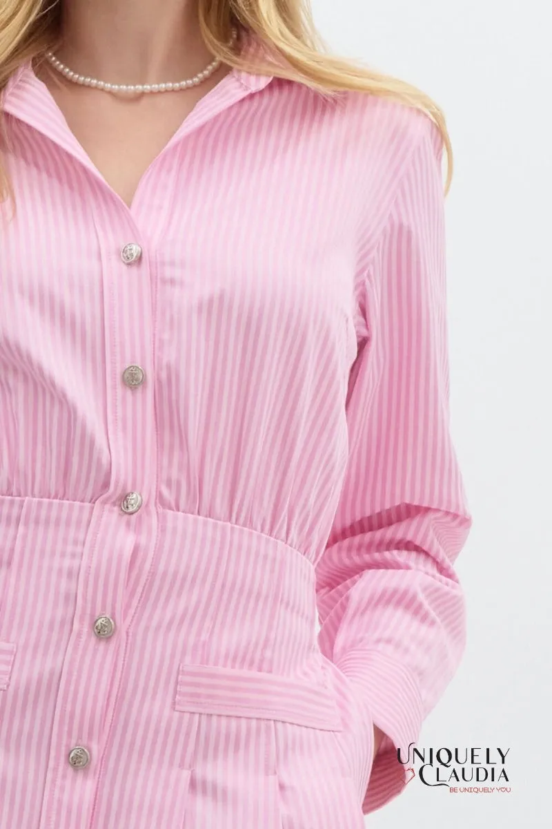 Ashley Striped Pleated A-line Mini Dress