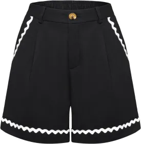 Belle Poque Bermuda Shorts for Women Trendy High Waisted Wide Leg Pleated Tailored Workout Dressy Cotton Trouser Shorts