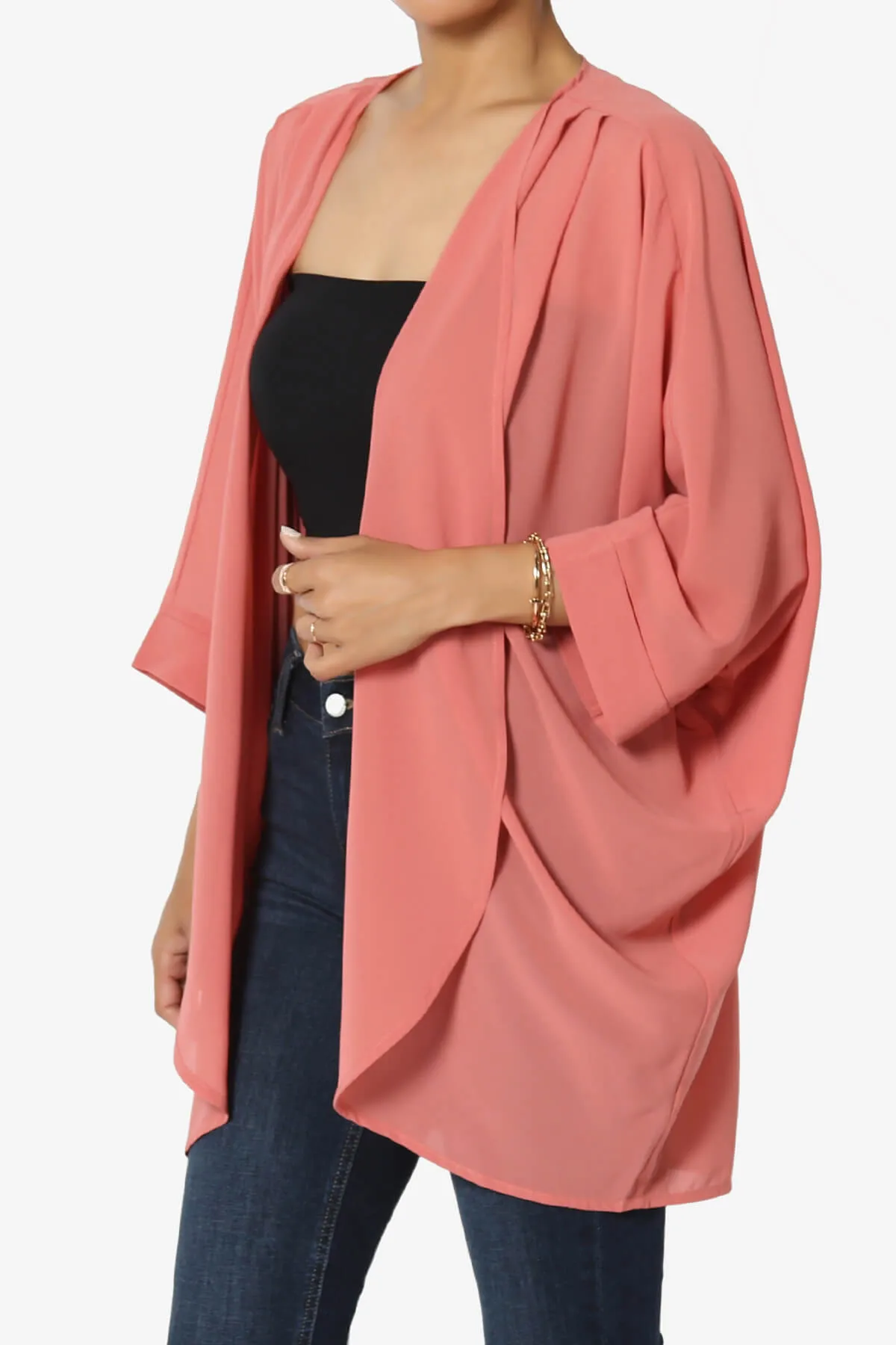 Blivia Pleated Kimono Chiffon Cardigan PLUS