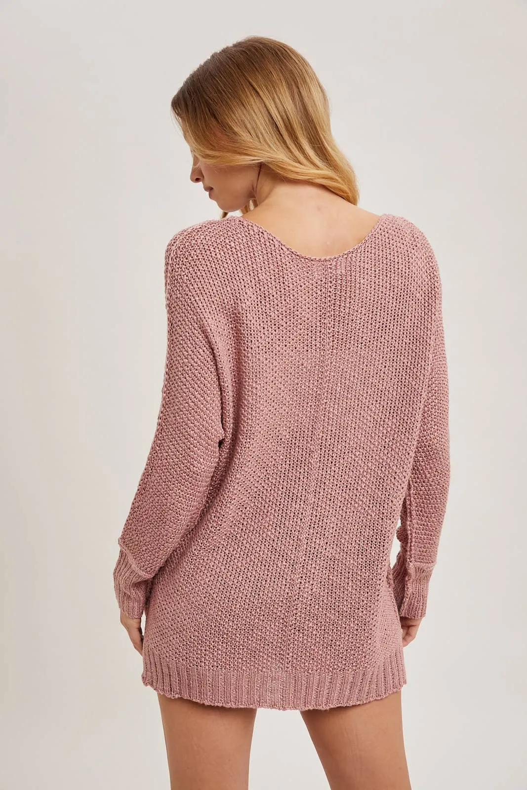 Bluivy Reverse Seam Relaxed Loose Fit Sweater - Rose Pink