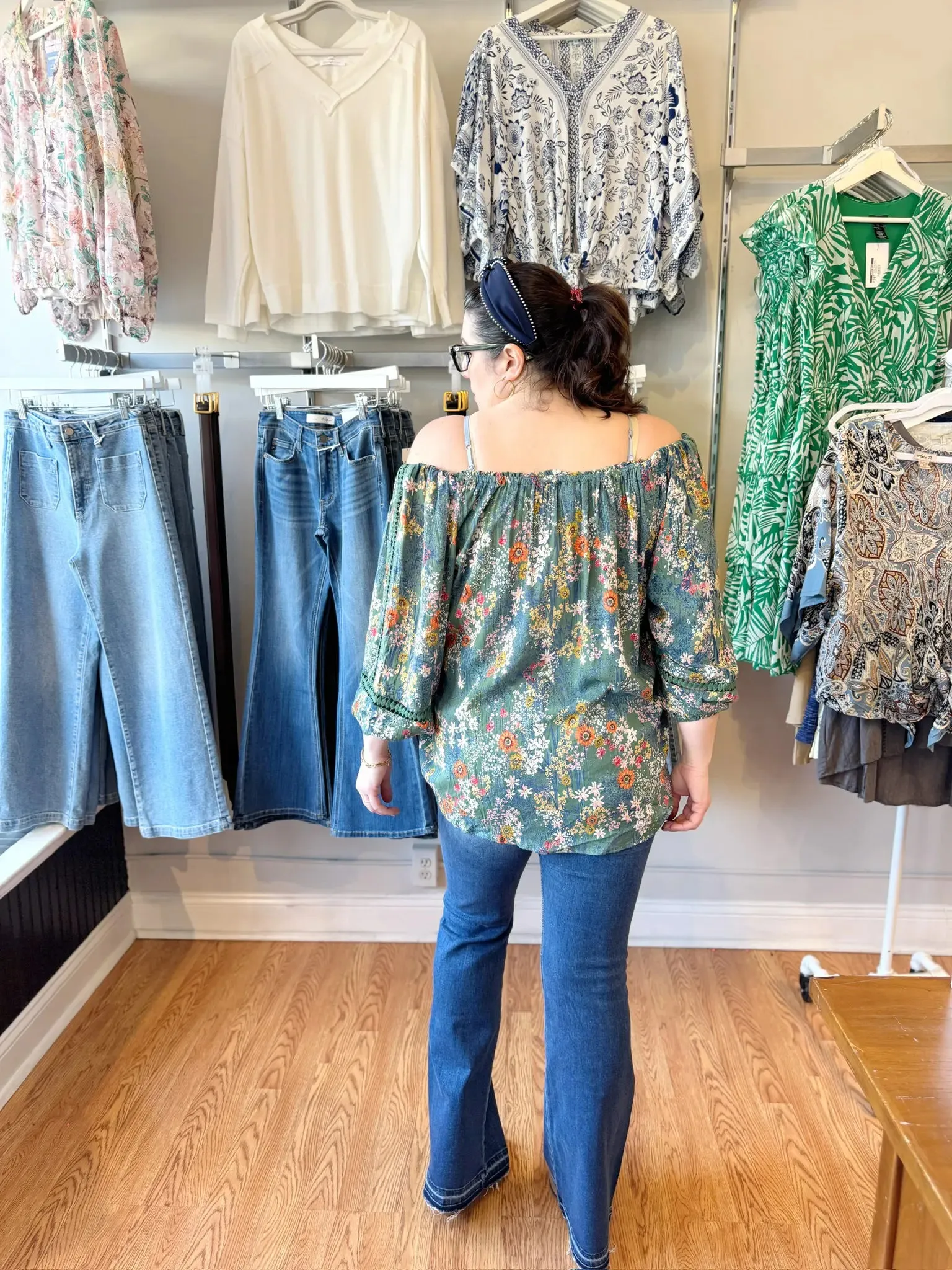 Bohemian Spring Floral Blouse Ballon Sleeve Crochet Insets