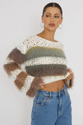 Borealis Fur Trim Knit Sweater Brown