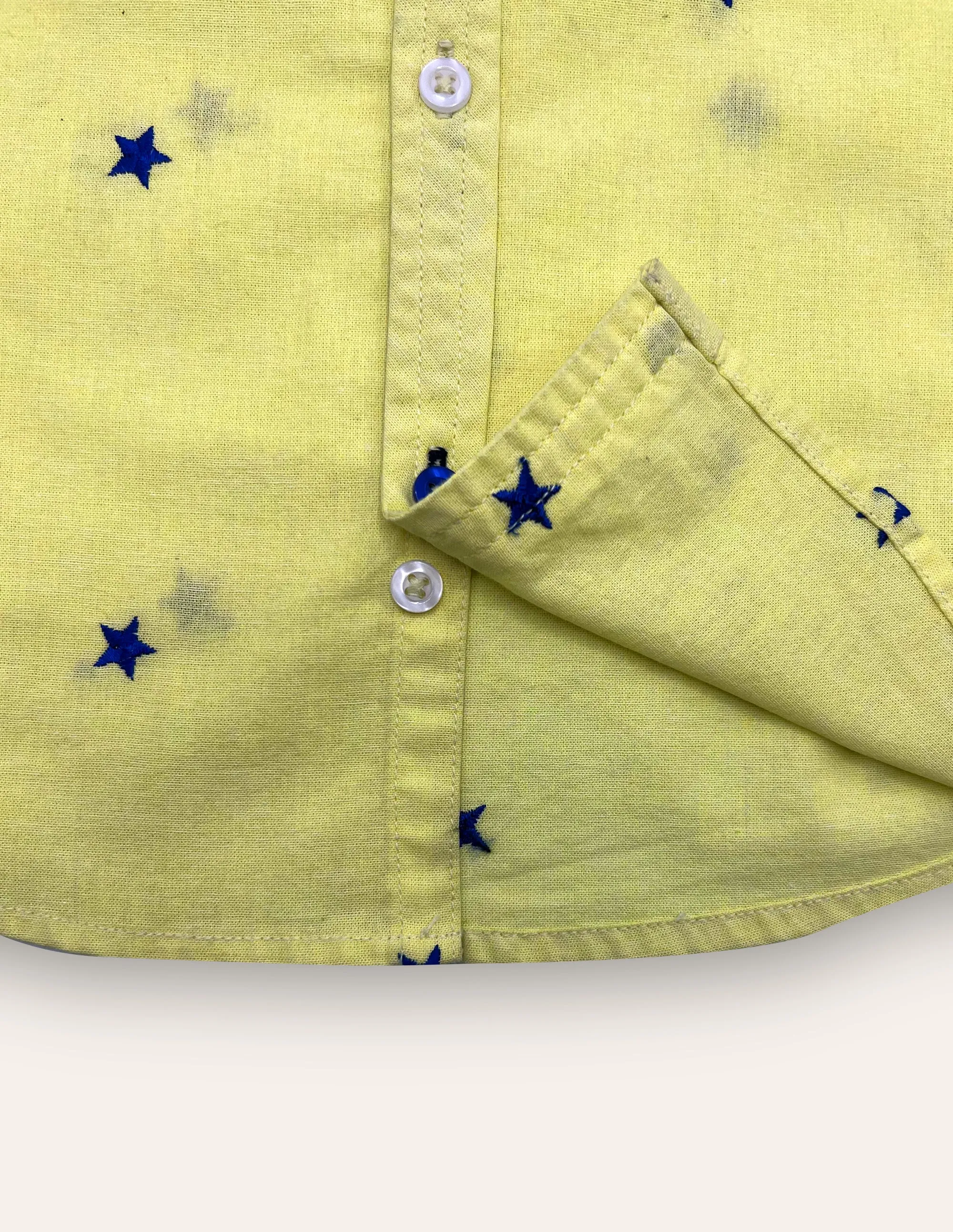 Boys Star Embroidered Yellow Chambray Shirt