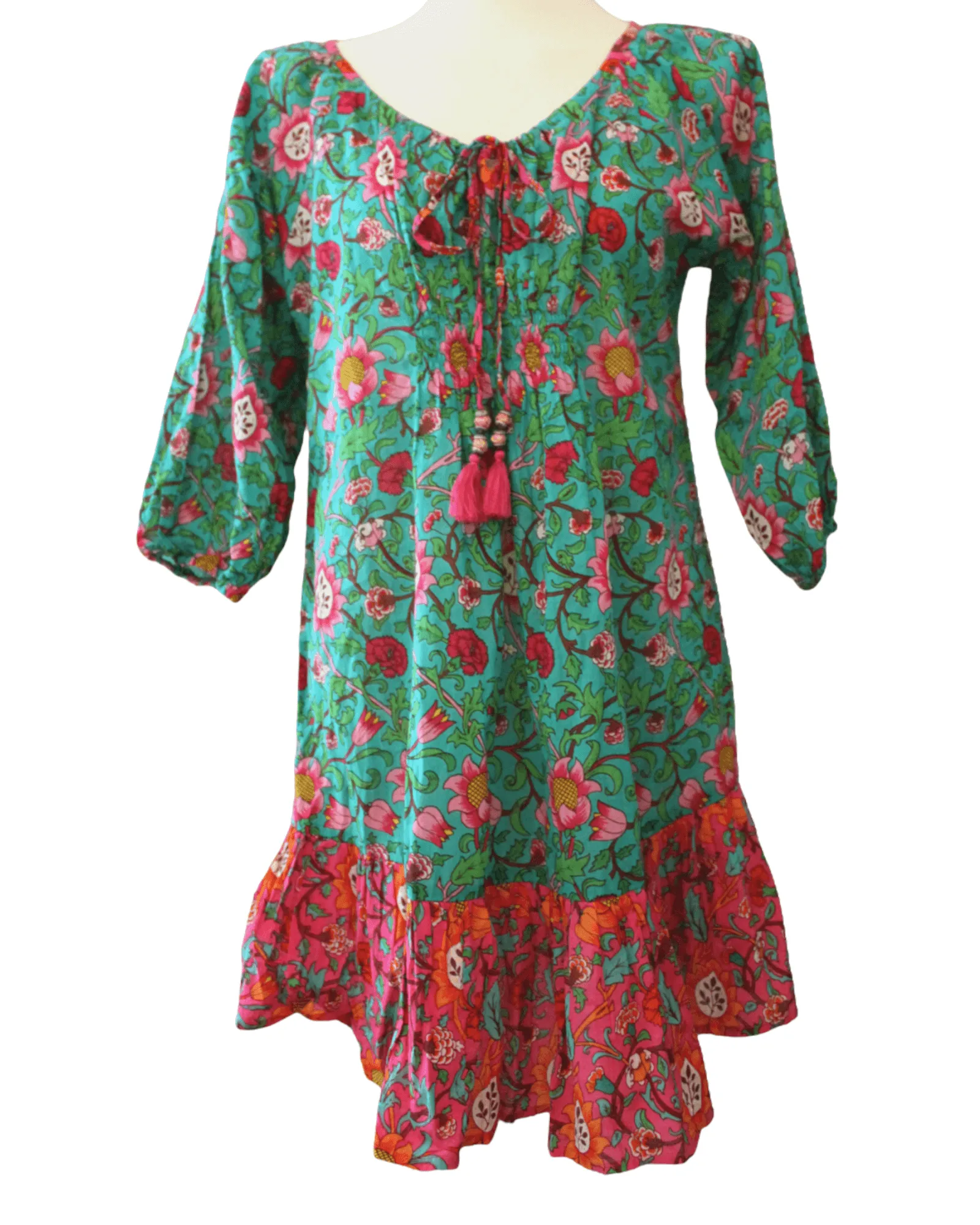 Bright Spring Aqua Boho Print Dress