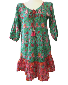 Bright Spring Aqua Boho Print Dress