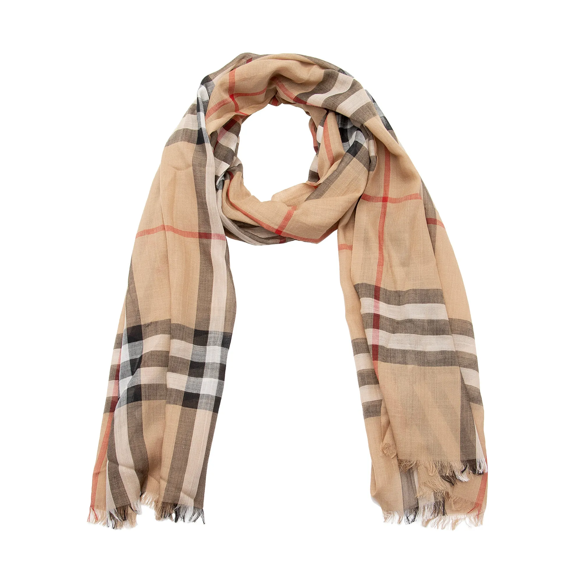 Burberry Wool Silk Lightweight Giant Check Scarf (SHF-LJ1uqZ)