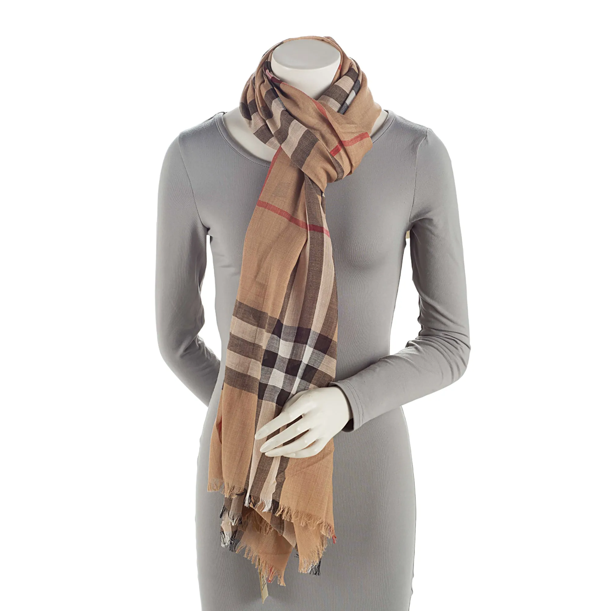 Burberry Wool Silk Lightweight Giant Check Scarf (SHF-LJ1uqZ)