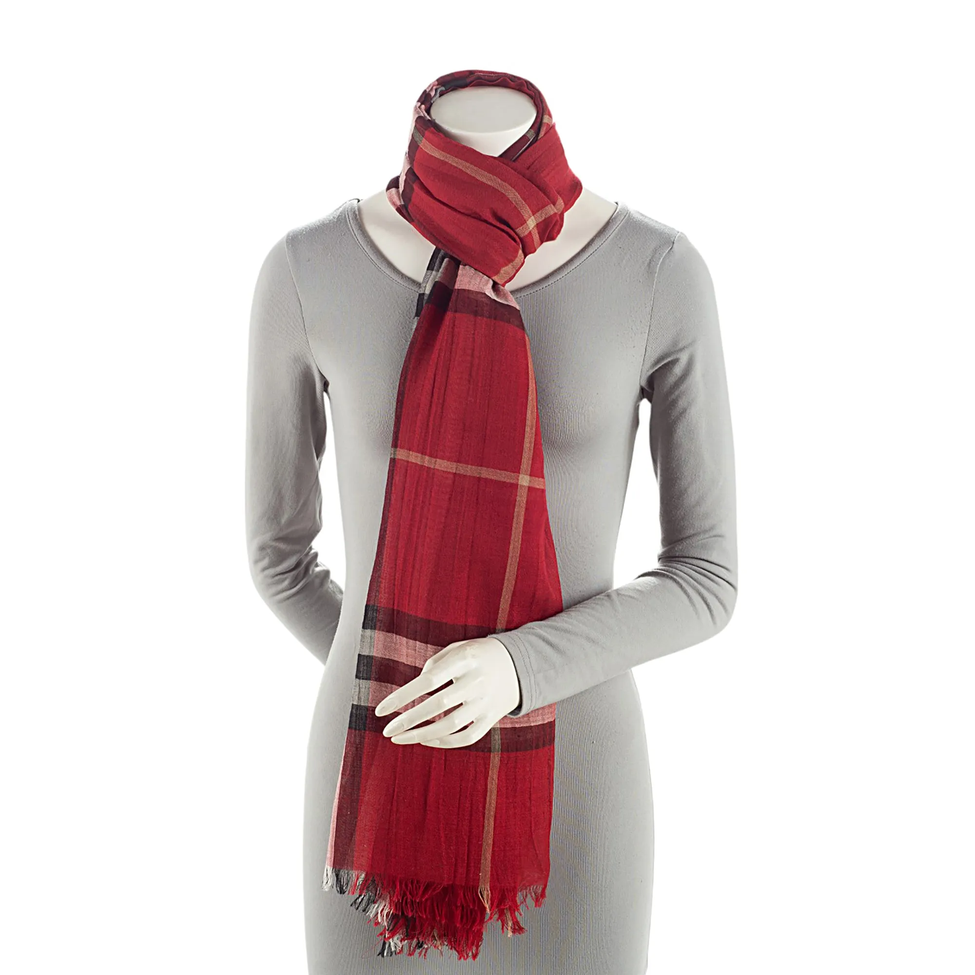Burberry Wool Silk Lightweight Giant Check Scarf