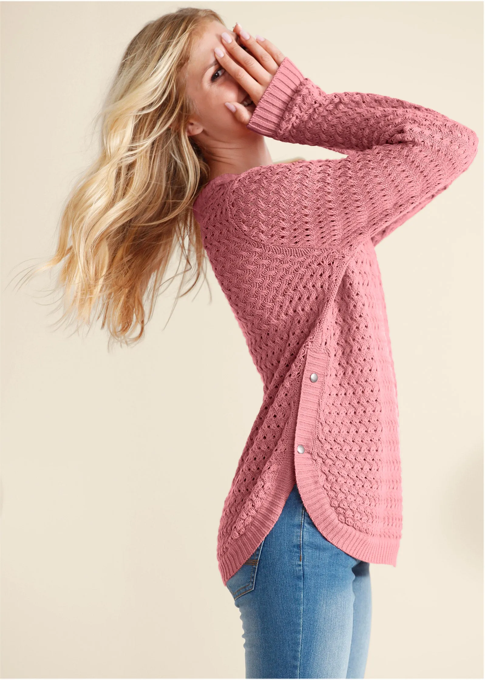 Button Detail Sweater - Pink