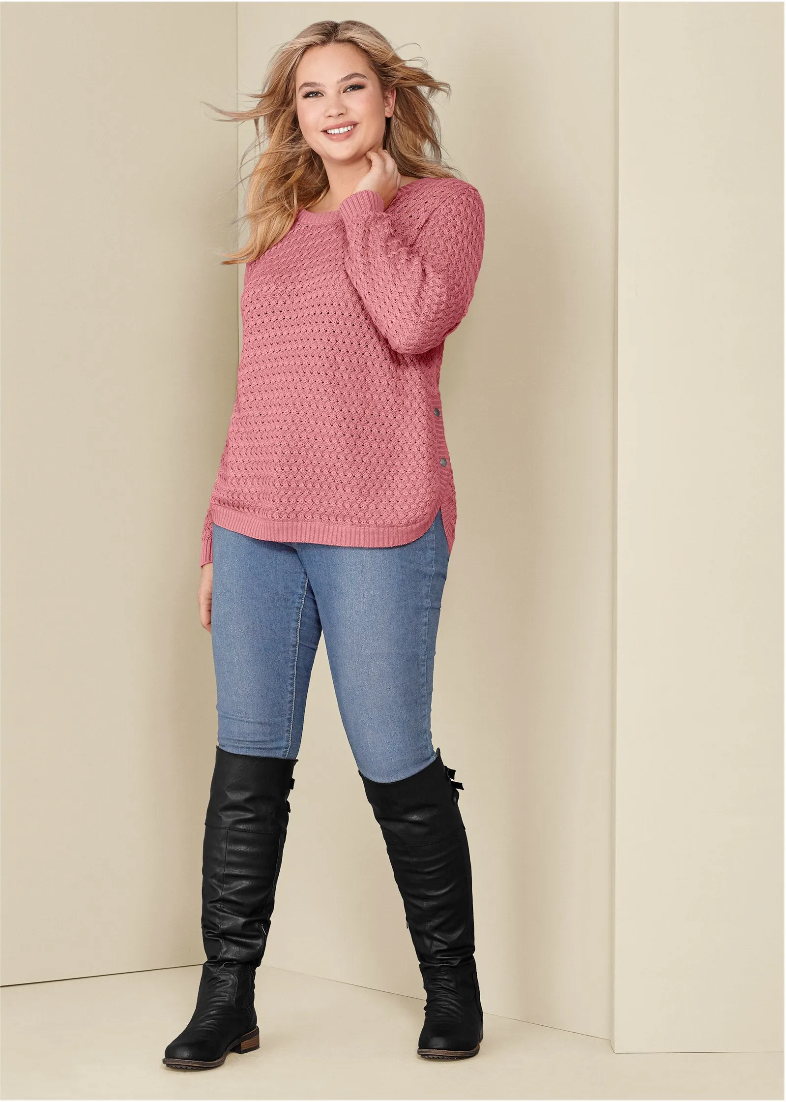 Button Detail Sweater - Pink