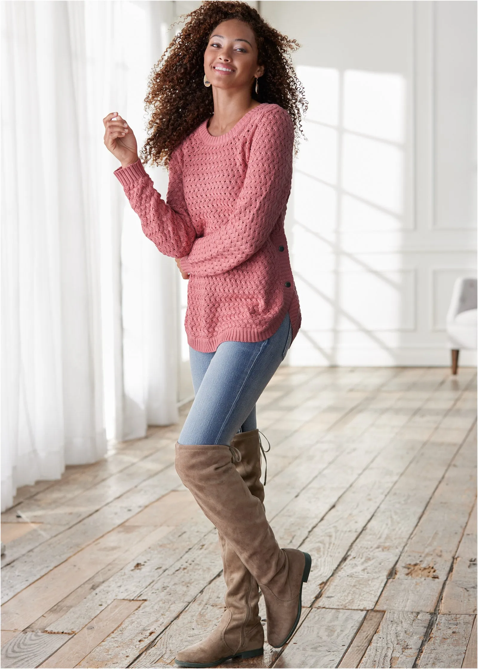 Button Detail Sweater - Pink