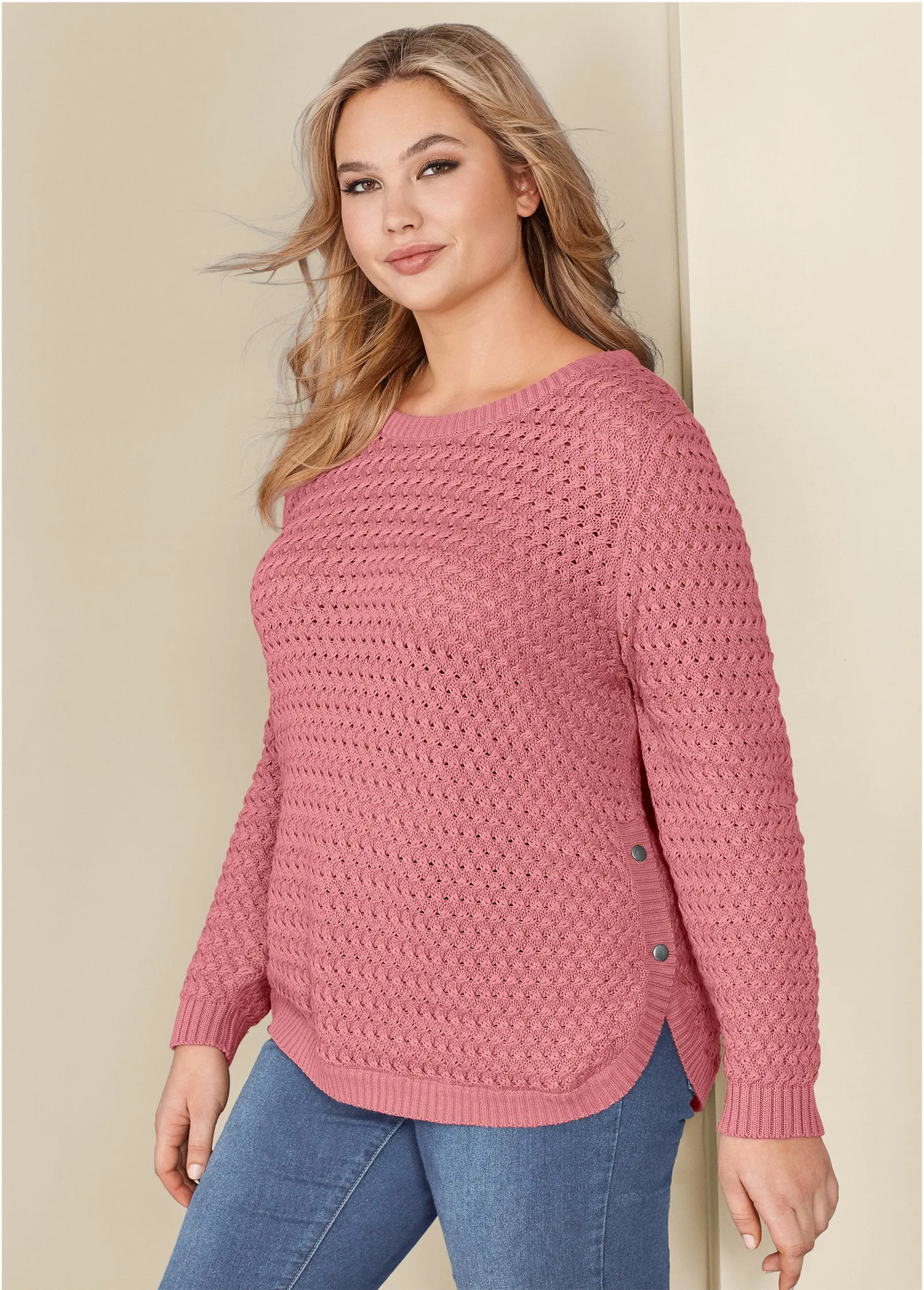 Button Detail Sweater - Pink