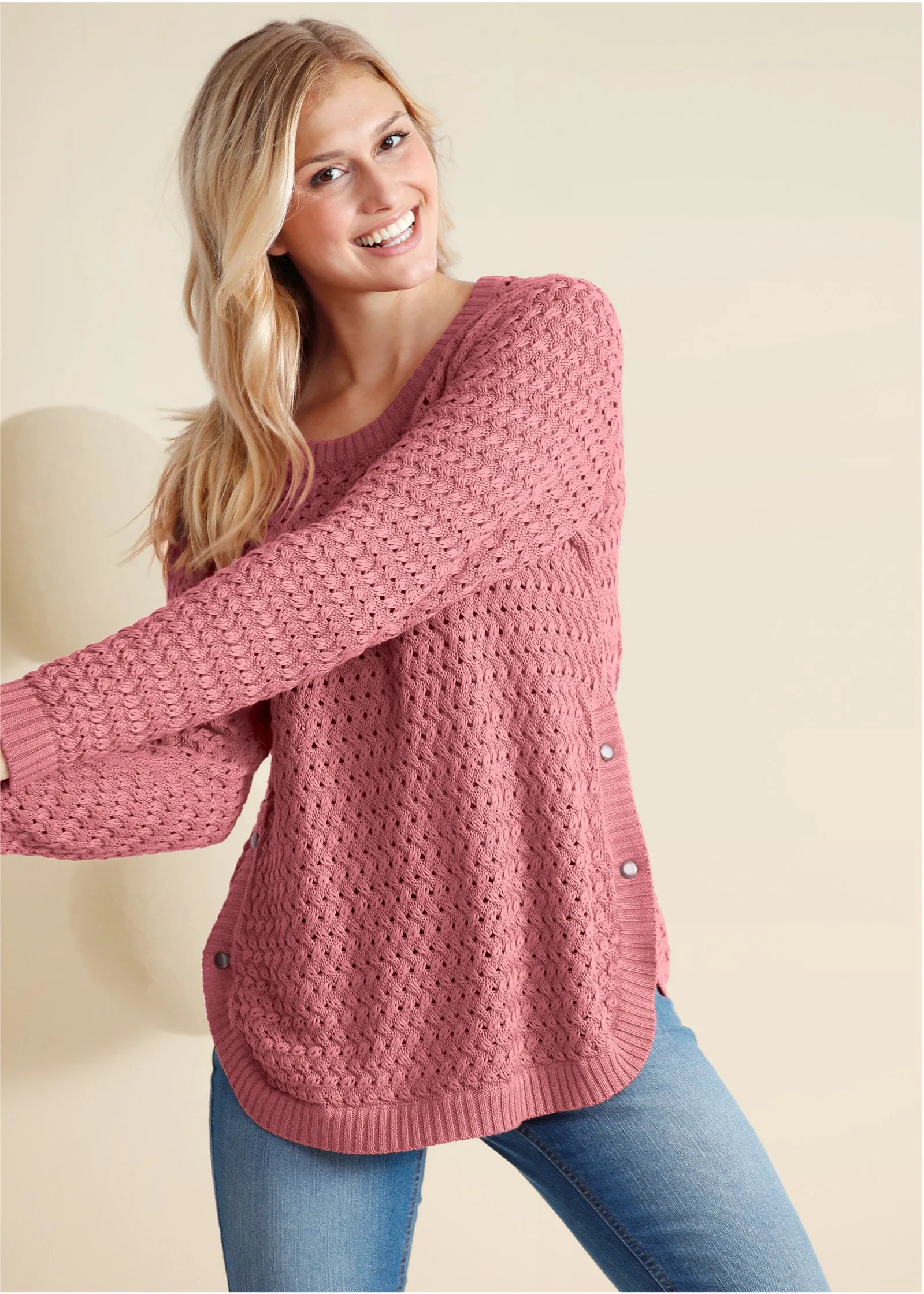 Button Detail Sweater - Pink