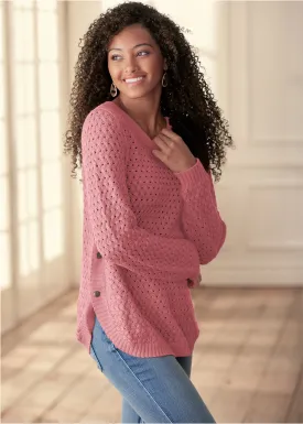 Button Detail Sweater - Pink