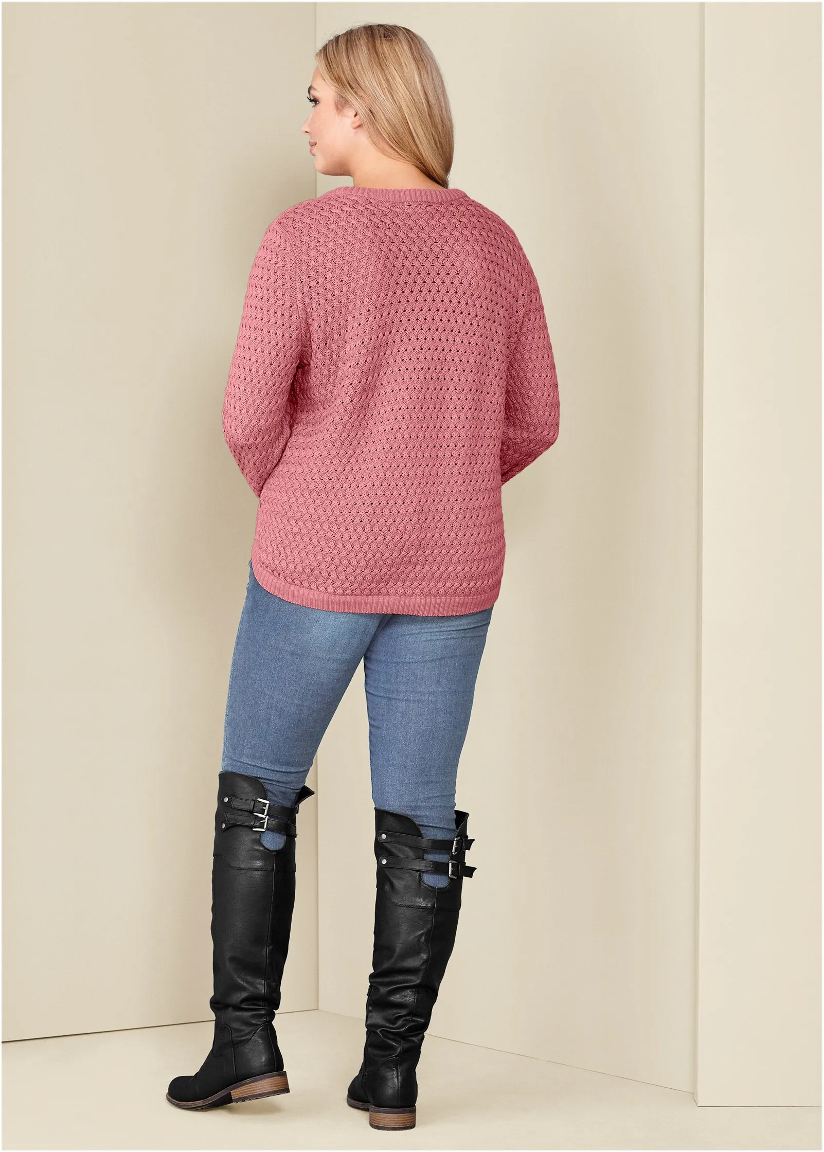 Button Detail Sweater - Pink