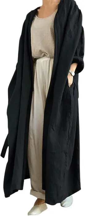 CHARTOU Women's Casual Lightweight Cotton Linen Long Sleeve Oversized Trench Coat
