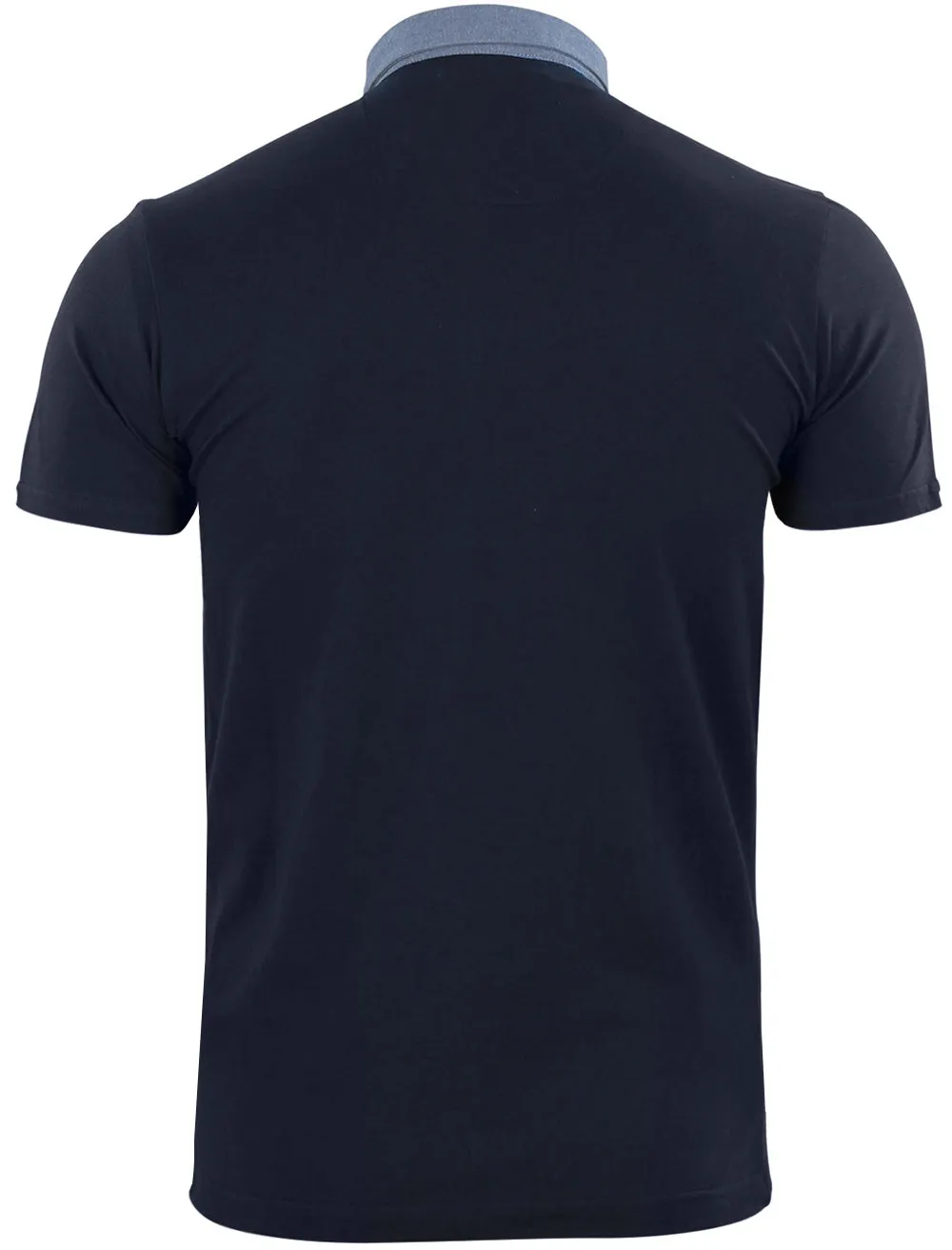 Chimerah Cotton Polo Shirt with Chambray Collar in Navy