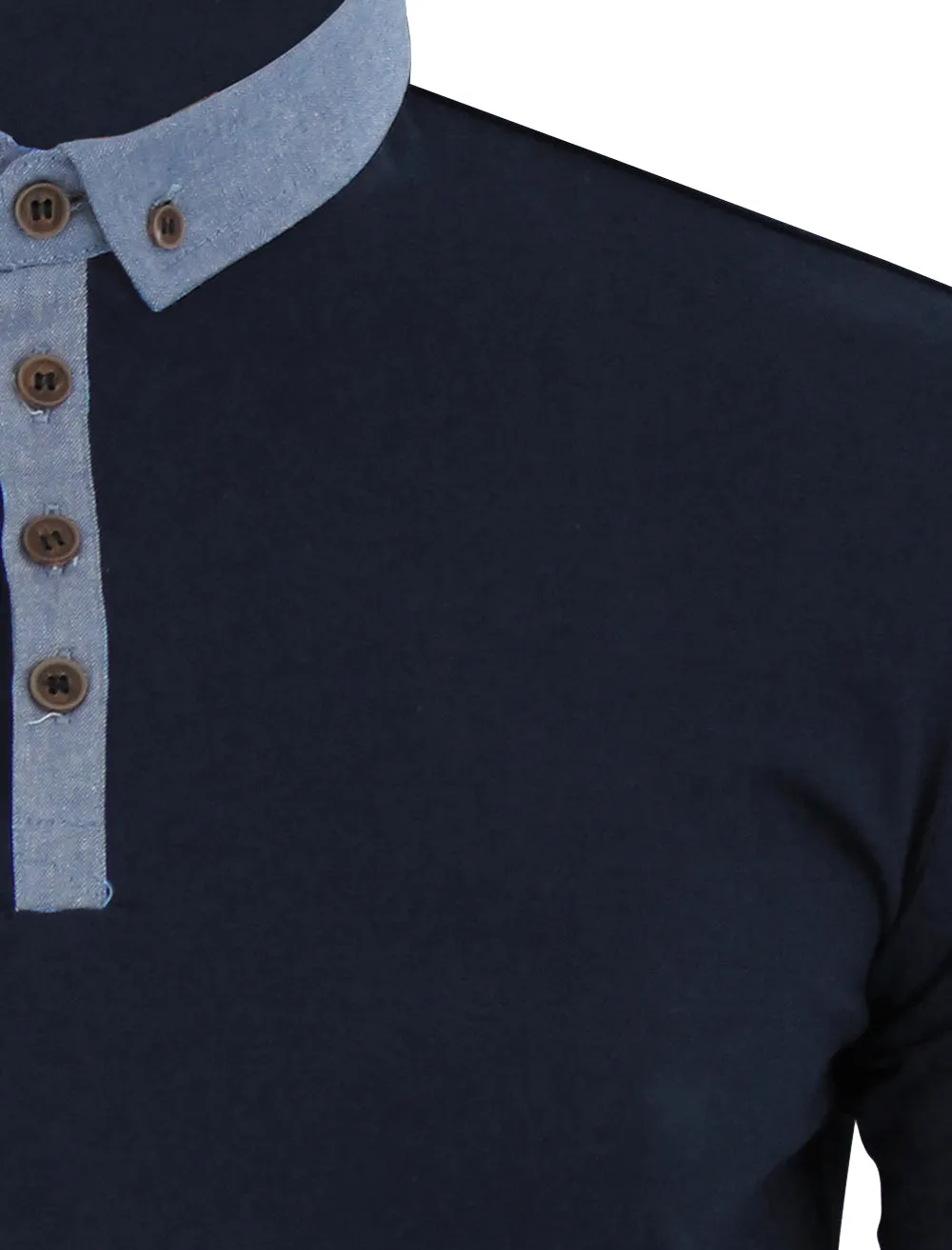 Chimerah Cotton Polo Shirt with Chambray Collar in Navy