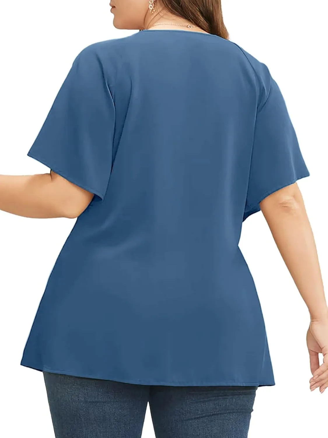 Cicy Bell Womens Plus Size Peplum Tops V Neck Keyhole Tie Front Ruffle Short Sleeve Tunic Blouse