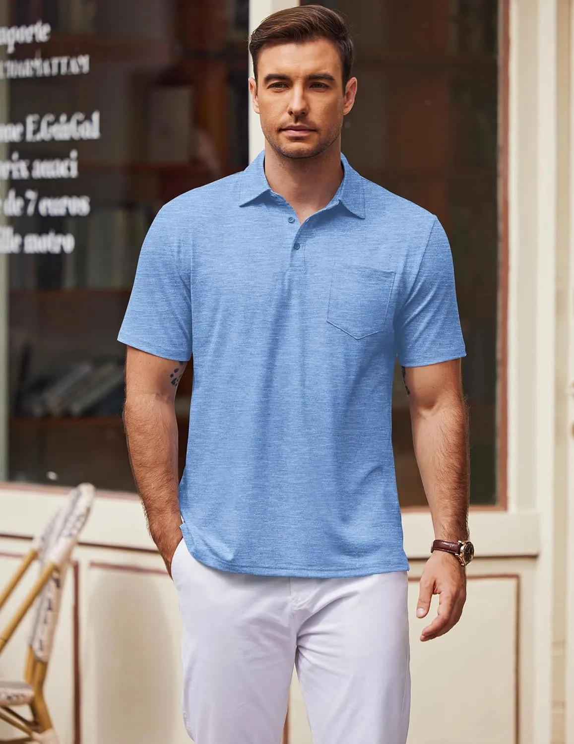 COOFANDY Mens Polo Shirts Short Sleeve Casual Golf Shirt Basic Solid Color Collared T-Shirt Stylish Summer Polo T Shirt