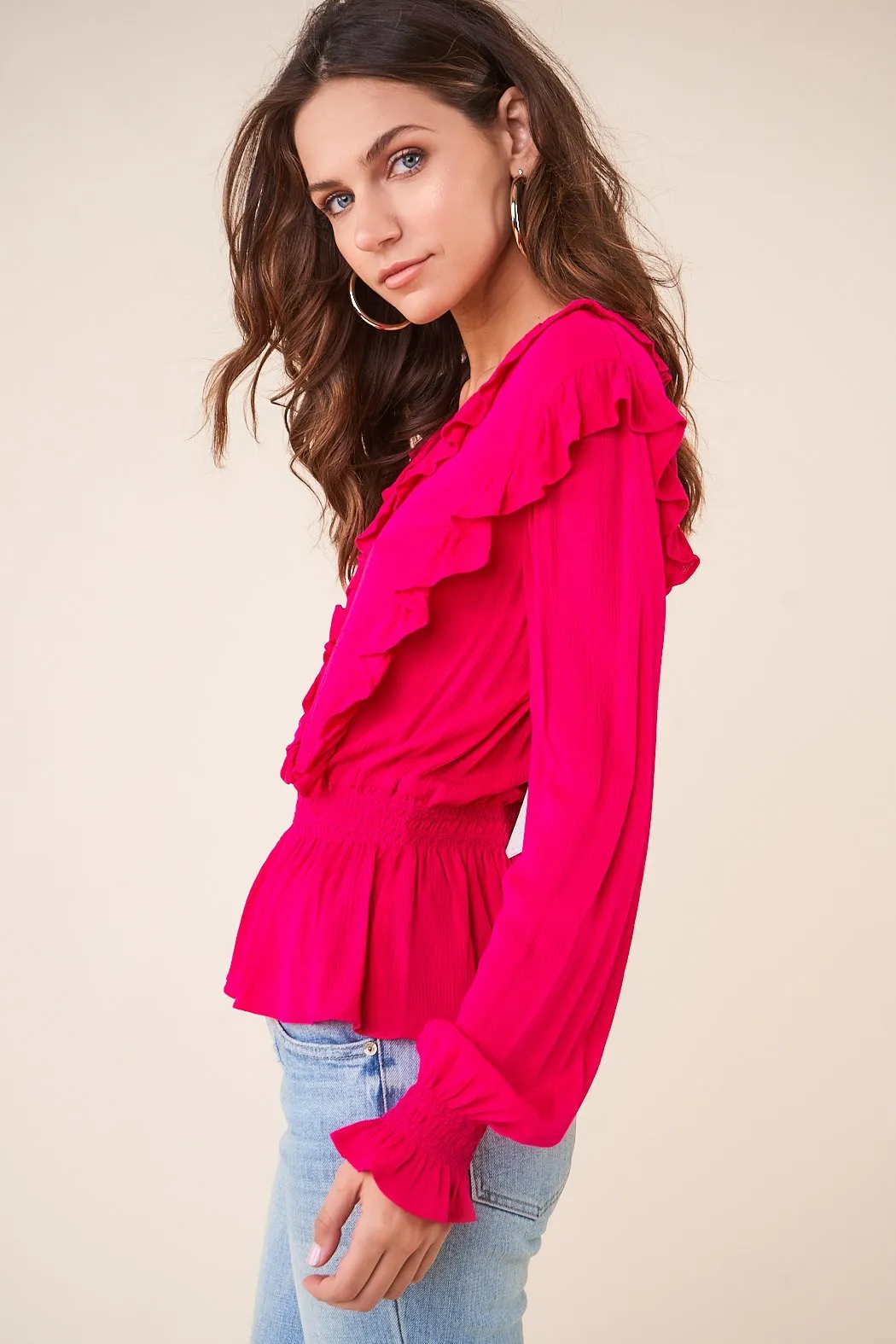 Crushing On You Ruffle Long Sleeve Peplum Top