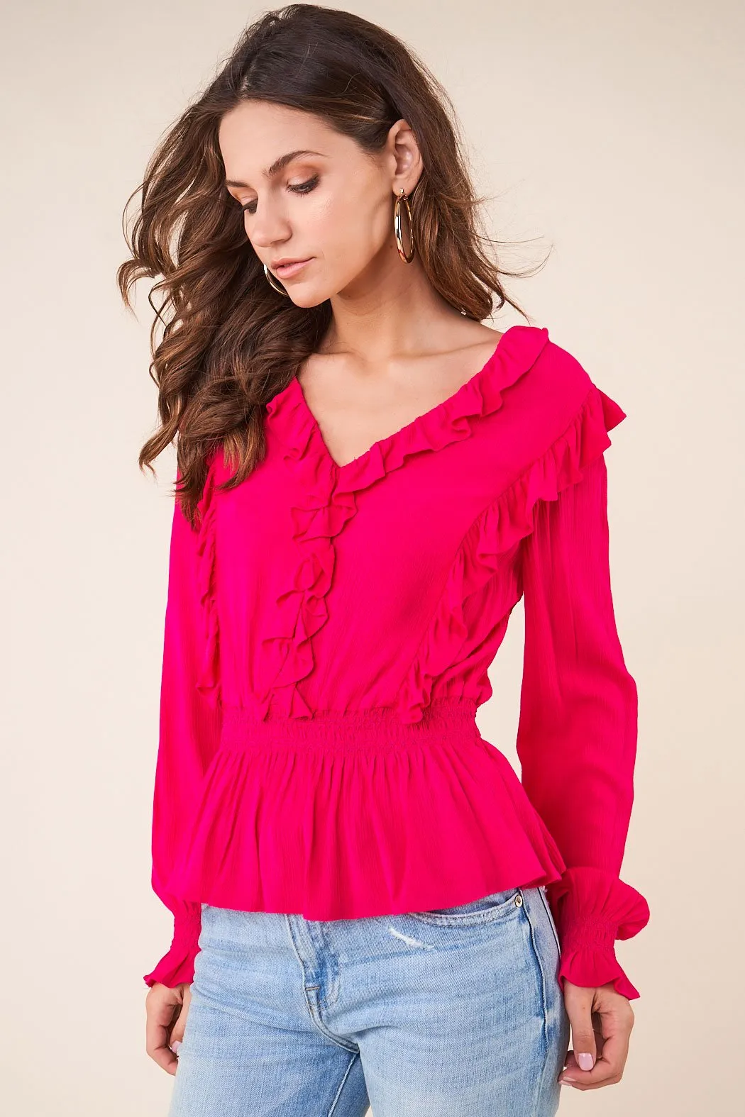 Crushing On You Ruffle Long Sleeve Peplum Top