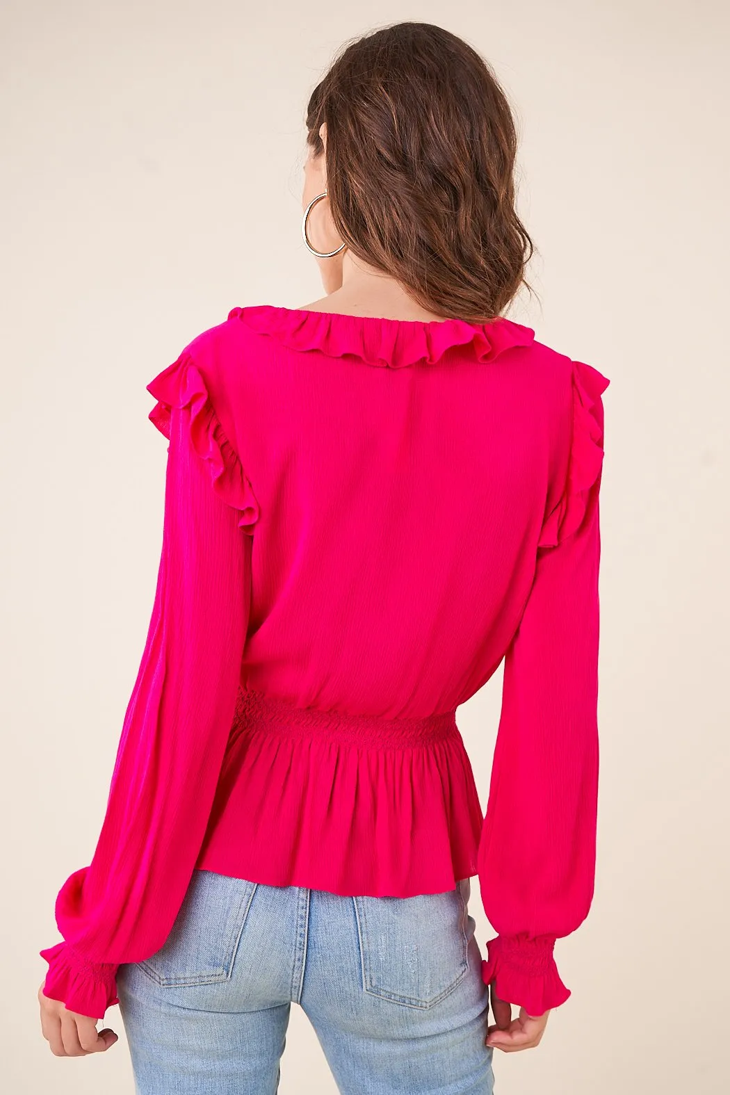 Crushing On You Ruffle Long Sleeve Peplum Top