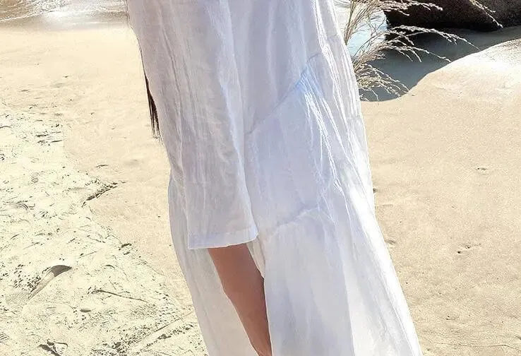 Elegant White Cotton Summer Midi Dress for Women