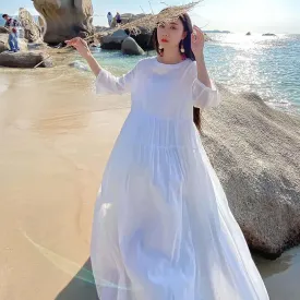 Elegant White Cotton Summer Midi Dress for Women