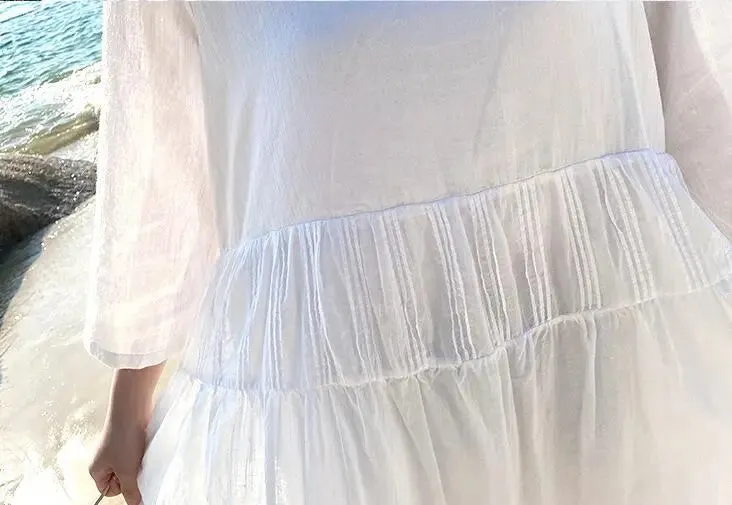 Elegant White Cotton Summer Midi Dress for Women