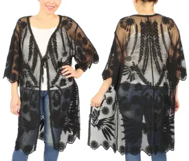 Embroidered Sheer Lace Kimono Cardigan 
