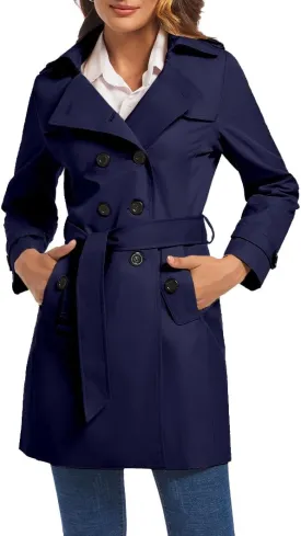 FARVALUE Women's Double Breasted Trench Coat Water Resistant Windbreaker Classic Belted Lapel Overcoat