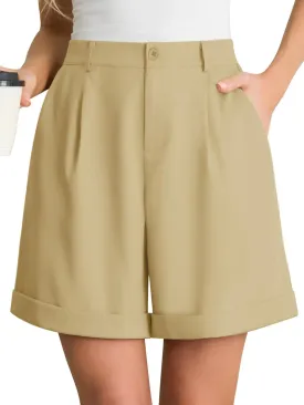 Feiersi Women Summer Dressy Elastic Waist Wide Leg Suit Tailored Shorts Trendy Work Shorts