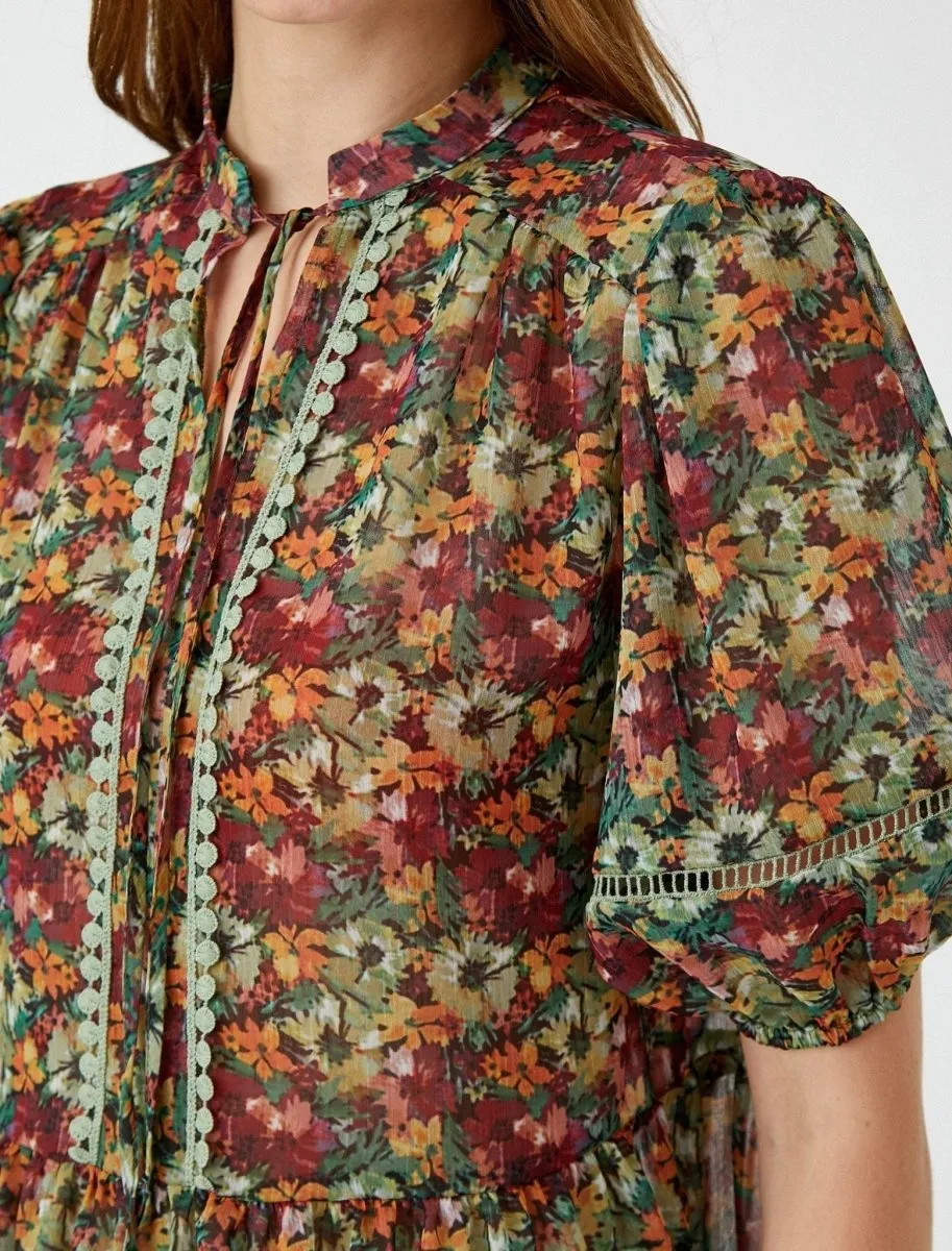 Floral Peplum Blouse in Green