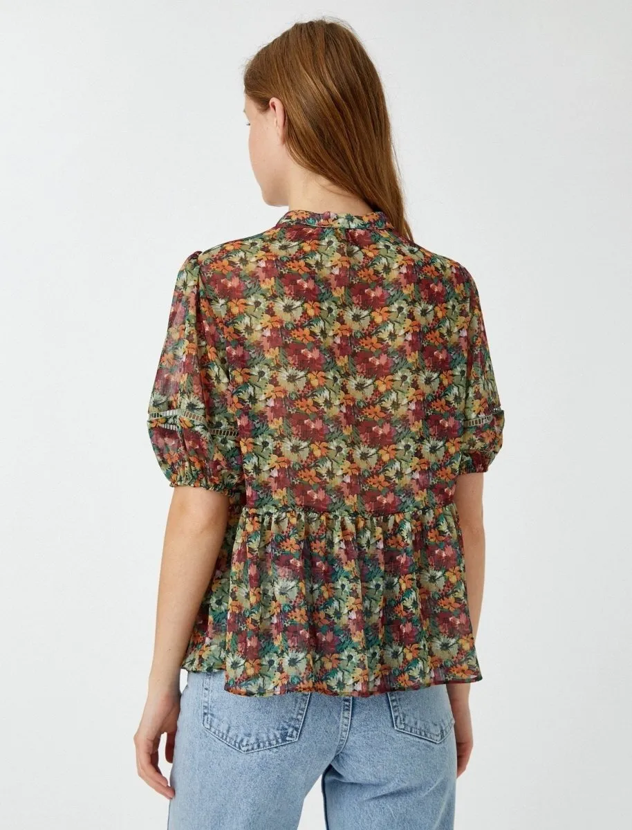 Floral Peplum Blouse in Green