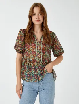 Floral Peplum Blouse in Green
