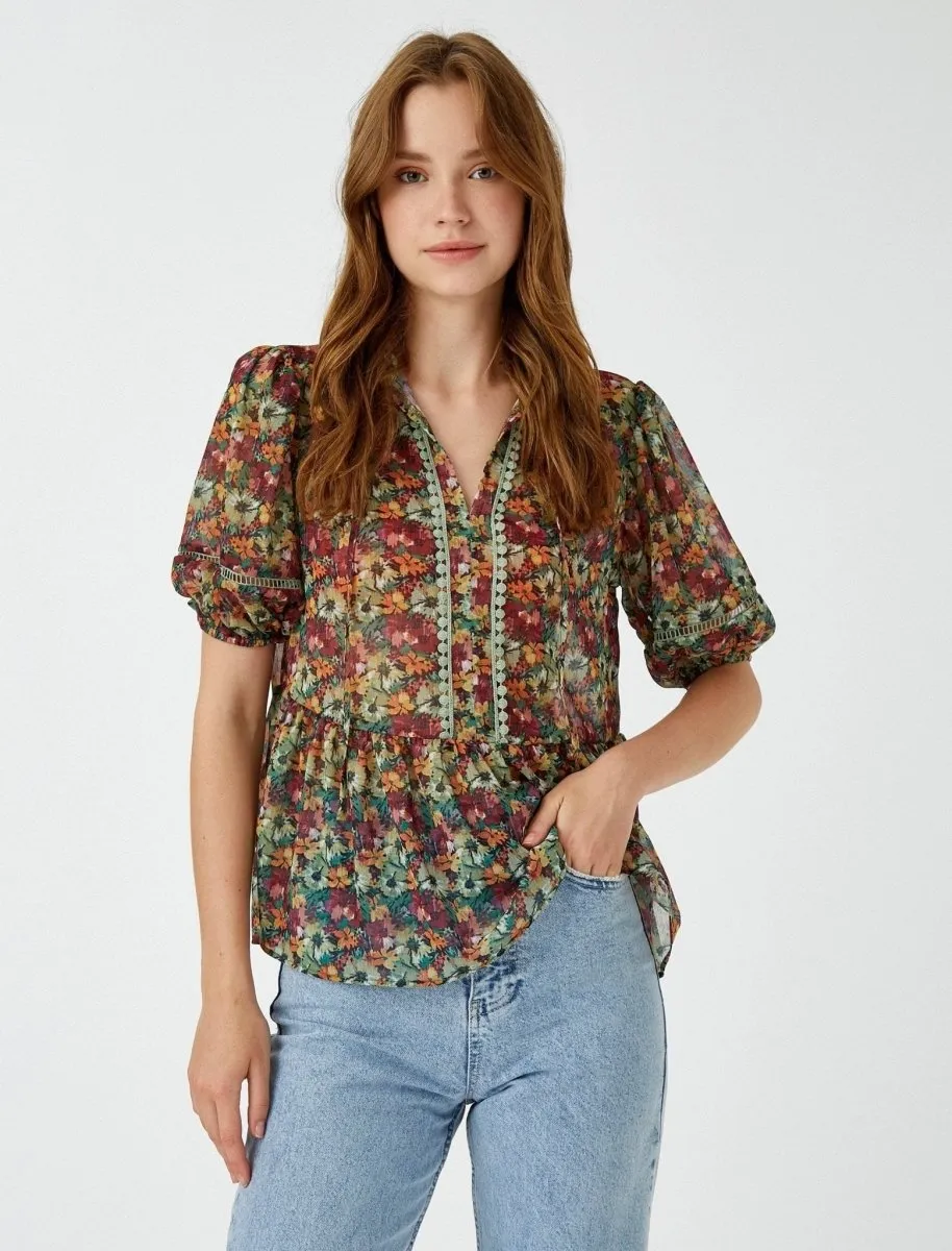 Floral Peplum Blouse in Green