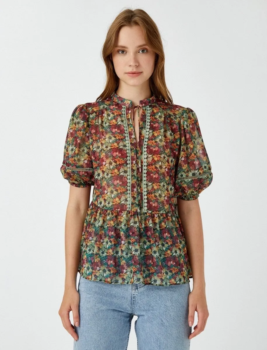 Floral Peplum Blouse in Green