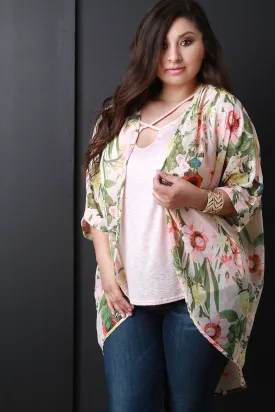 Floral Print Chiffon Cocoon Cardigan