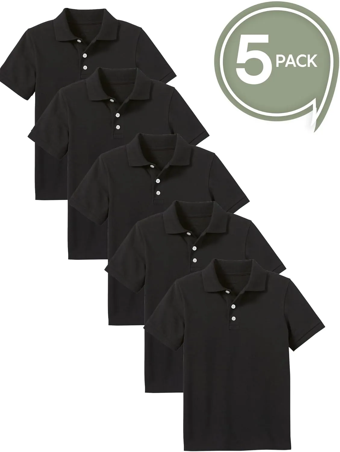 Galaxy by Harvic 5-Pack School Uniform Tagless Polo Tshirt for Little Boys & Big Boys