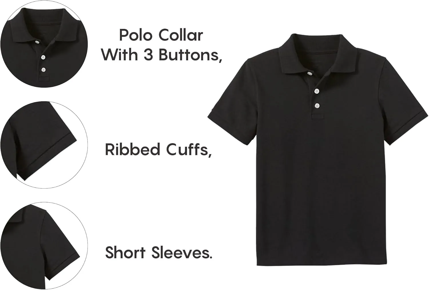 Galaxy by Harvic 5-Pack School Uniform Tagless Polo Tshirt for Little Boys & Big Boys