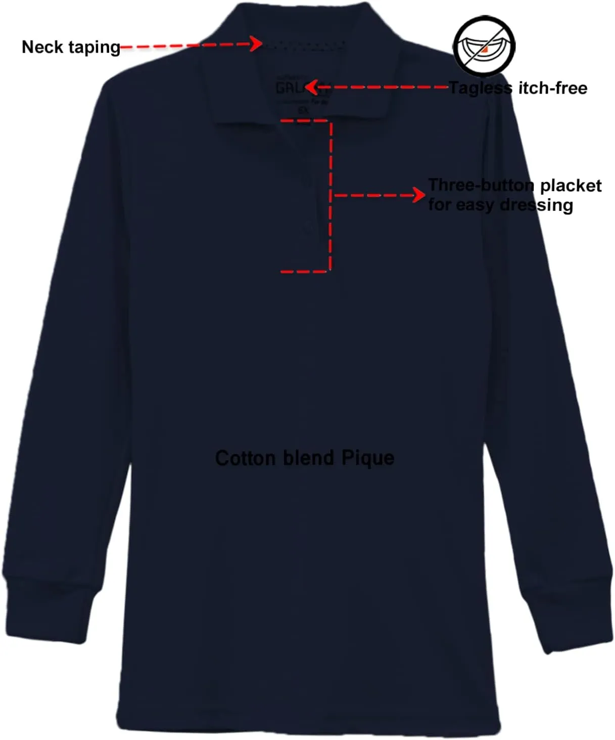 Galaxy by Harvic Girls Long Sleeve Polo Shirts School Uniform Shirt