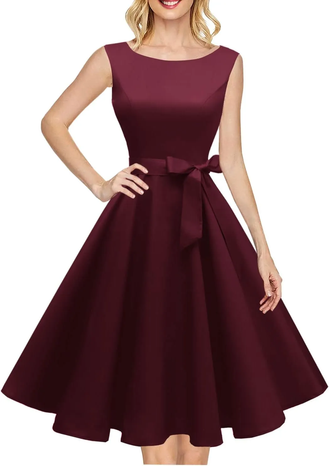 Hanpceirs Women's Boatneck Sleeveless Swing Vintage 1950s Cocktail Dress New