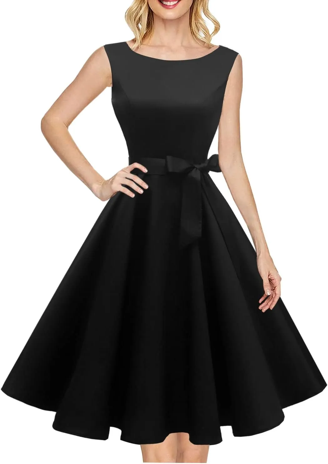 Hanpceirs Women's Boatneck Sleeveless Swing Vintage 1950s Cocktail Dress New