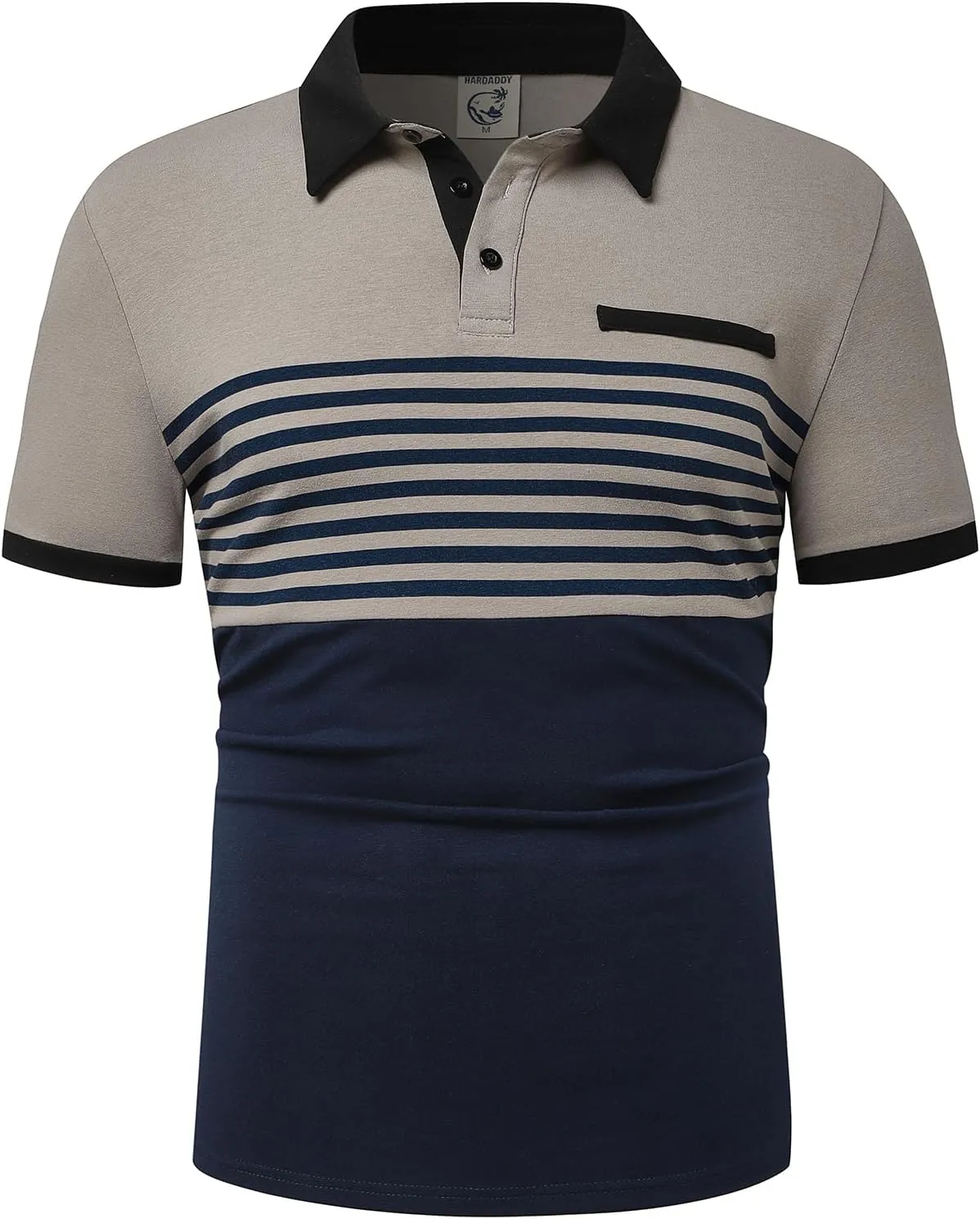 Hardaddy Men's Striped Polo Shirt Short Sleeve Casual Color Block Graphic Tee Collared Golf Shirts for Men