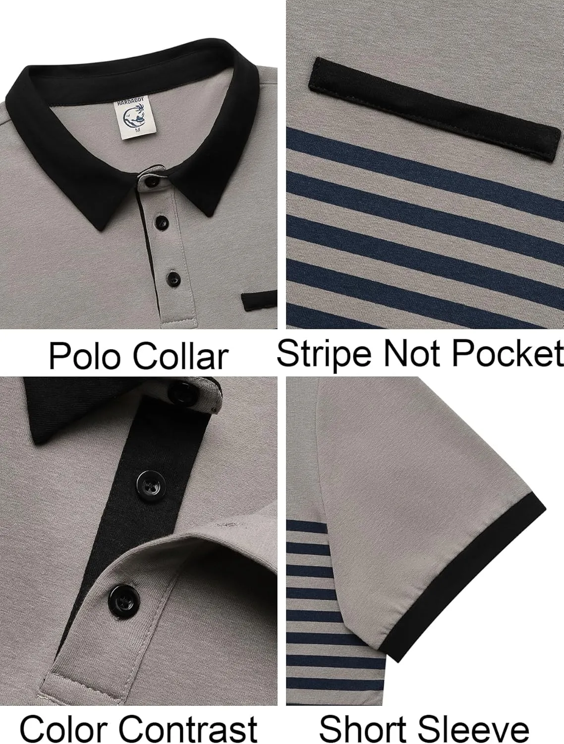 Hardaddy Men's Striped Polo Shirt Short Sleeve Casual Color Block Graphic Tee Collared Golf Shirts for Men